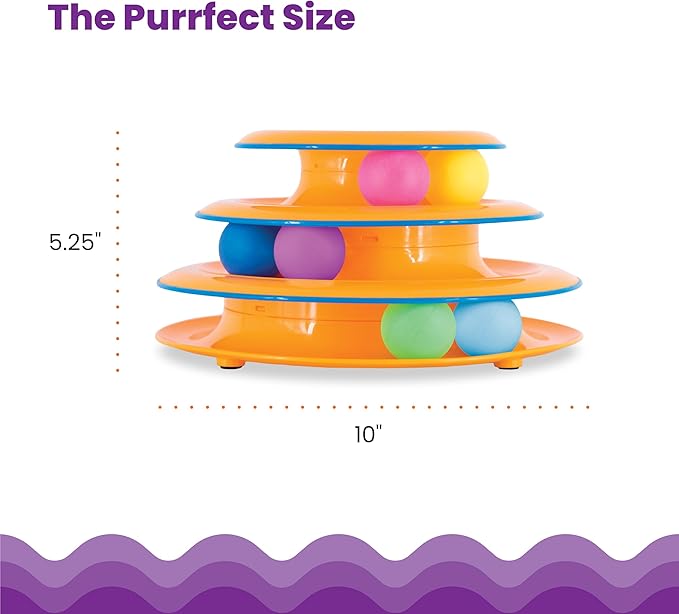 Catstages Tower of Tracks 3-Level Cat Track Toy with 6 Balls, Interactive Toy for Indoor Cats, Orange