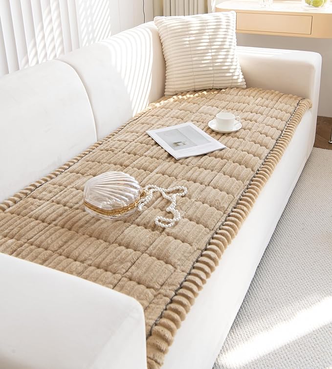 Faux Fur Plush Dog Couch Cover 3D Stripe Fuzzy Sofa Cover Non-Slip Fluffy Dog Bed Cover Pet Blanket Sofa Couch Furniture Protector for Puppy Large Dog Cat (Coffee,28"x28")