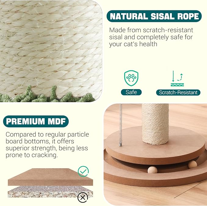 Aplatho cat Scratching Posts for Indoor Cats Adults, Tall cat Scratching Post for Large Cats, Sturdy sisal cat Scratching Post with Ball Track