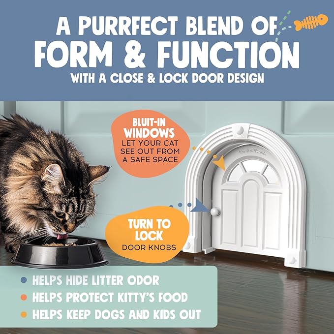 Meow Manor® Cat Door Interior Door - No-Flap, Interior Cat Door for Cats Up to 20 lbs, Easy DIY Setup, Secured Installation in Minutes, No Training Needed…