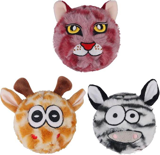 DKING 3Pack Squeaky Dog Balls,2 in1 Funny Puppy Ball Toys,Birthday Dog Toy for Small Medium Dogs (Animal Ball)