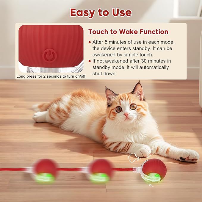 Interactive Dog & Cat Electric Active Toys, Smart Rolling Ball for Dogs & Cats, 360° Smart Automatic Rolling Pet Ball, Fast Moving Toy for Bored Indoor Kitty, Rechargeable(Red)