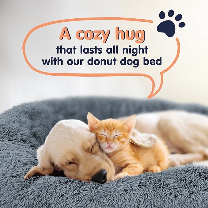 Donut Dog Bed - Premium Comfort for Anxiety Relief - Fluffy & Calming Design with Ultra-Plush Support | Cozy Round Dog Bed with Super Soft Circle Style (Size M Dark Grey)