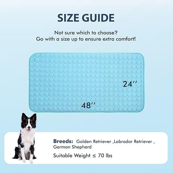 MICROCOSMOS Summer Cooling Mat & Sleeping Pad- Water Absorption Top, Materials Safe, Easy Carry, EZ Clean. Keep Cooling for Pets, Kids and Adults.(Blue, 48" x24")