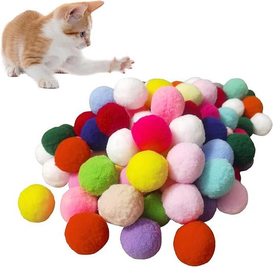 Soft Pom Pom Cat Toys - Plush Interactive Balls for Kittens & Indoor Cats, DIY Craft Decorations - Multi-Purpose Play, Training & Sensory Enrichment(1.6inches 20pcs)