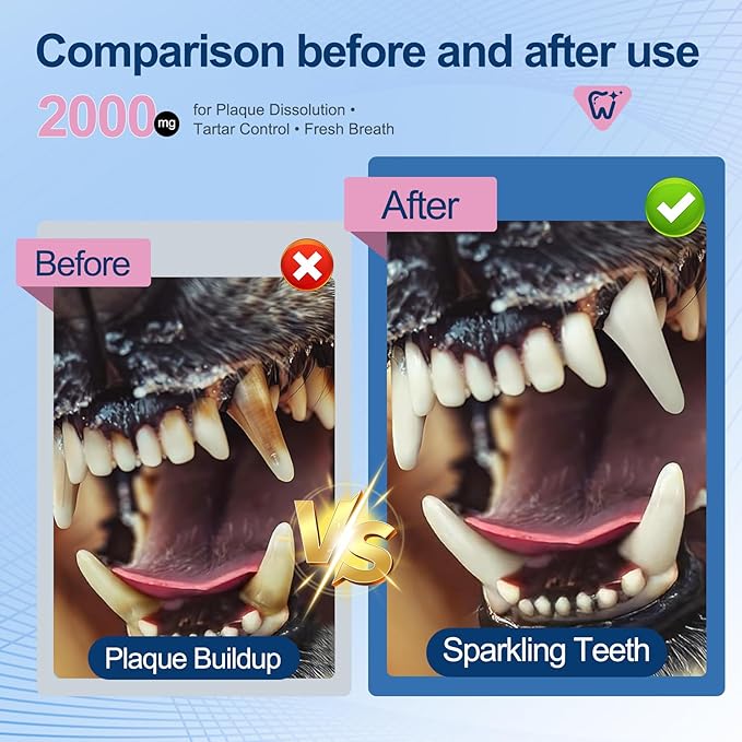 Dental Powder for Dogs & Cats - 5 Strains of Probiotics with 10B CFU, Natural Ingredients for Plaque & Tartar Control, Fresh Breath Oral Care,Safe for All Breeds & Ages Pets - 6.35oz(180g)