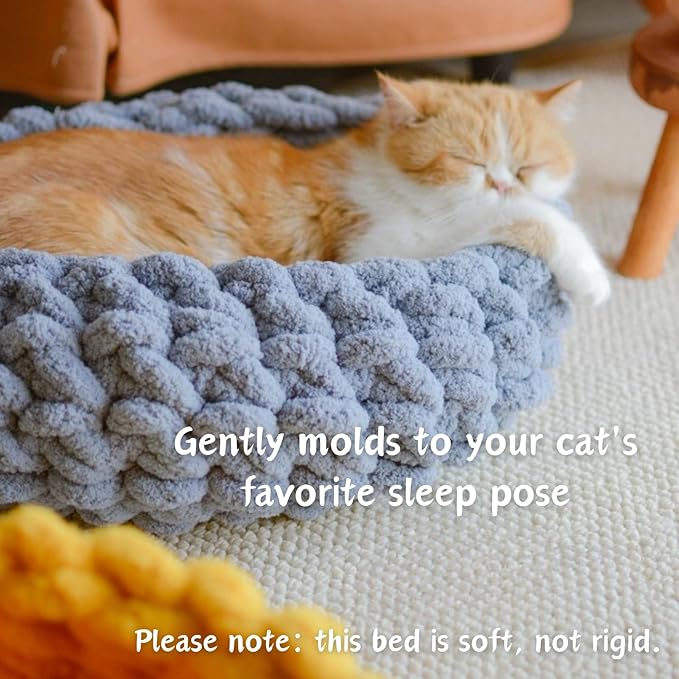 Cat Nest Bed – Premium Handwoven Washable Extra Soft Round Cave House Furniture for Indoor Kitten (Persimmon Yellow,Large)