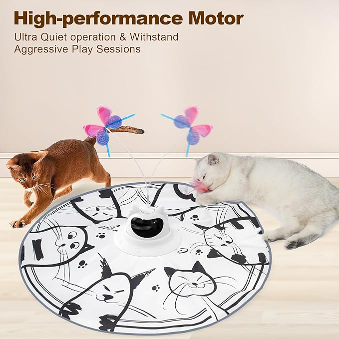 Cat Toys Interactive 2-in-1 Rechargeable Unpredicatable Moving Feather Cat Wand Hide and Seek, Spinning Butterfly, Kitten Toys for Indoor Cats Exercise