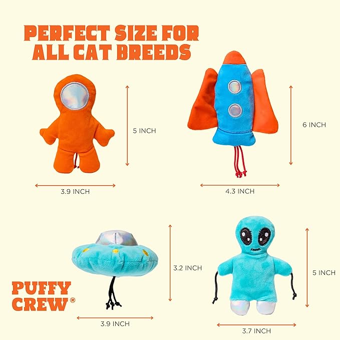 Interactive Catnip Cat Plush Toy, Space Travel Theme, 5‘’, for All Breed Size Cats (4 in 1)