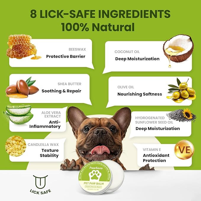 Lick-Safe Dog Paw & Nose Balm with Coconut Oil | All-Natural Moisturizer & Soother for Dry, Cracked Pads & Snout| Cat Wax & Cream, Nose Butter for frenchies| Horse Hoof Care (60 g /2.1 oz)