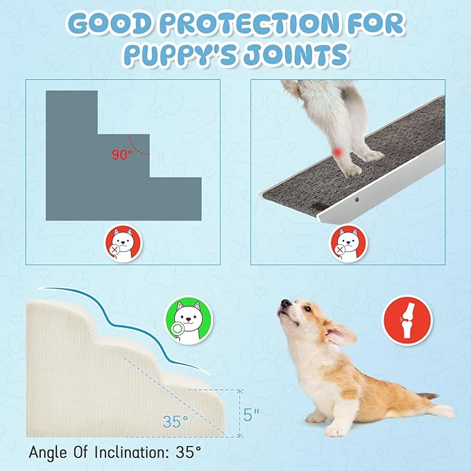 Dog Steps for Small Dogs, 3-Step Dog Ramp and Stairs for High Beds and Sofa, Non-Slip Pet Stairs for Small Cats, Removable and Easy to Clean Pet Stairs, Beige