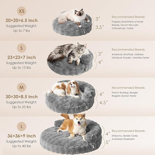 EHEYCIGA Large Dog Bed Sofa – Fluffy Faux Rabbit Fur Pet Couch for Medium and Large Dogs, Washable Removable Cover, Waterproof and Non-Slip, 36 Inch, Grey