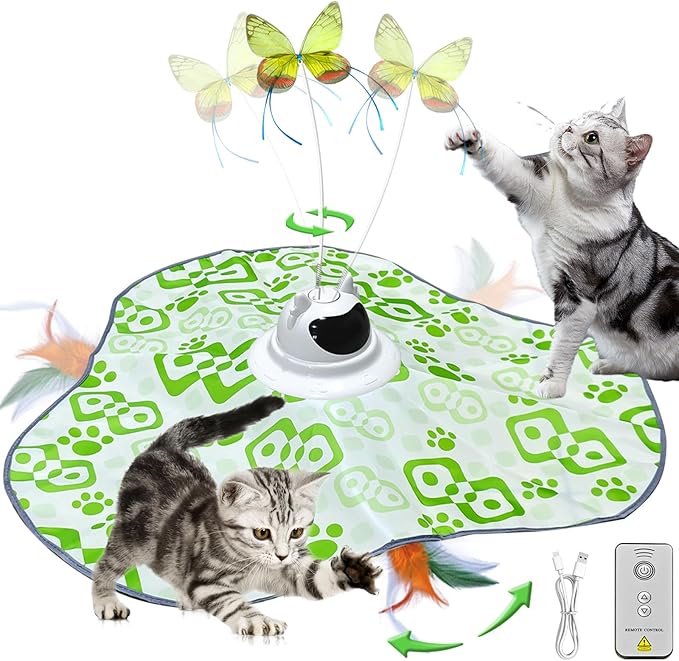 AO LI GEI Interactive Cat Toys Hide and Seek,3 in 1 Cats Rechargeable Interactive Kitten Toy with Remote Control, Automatic Fluttering Butterfly, Moving Ambush Feather,Kitten Indoor Cat Exercise Toy