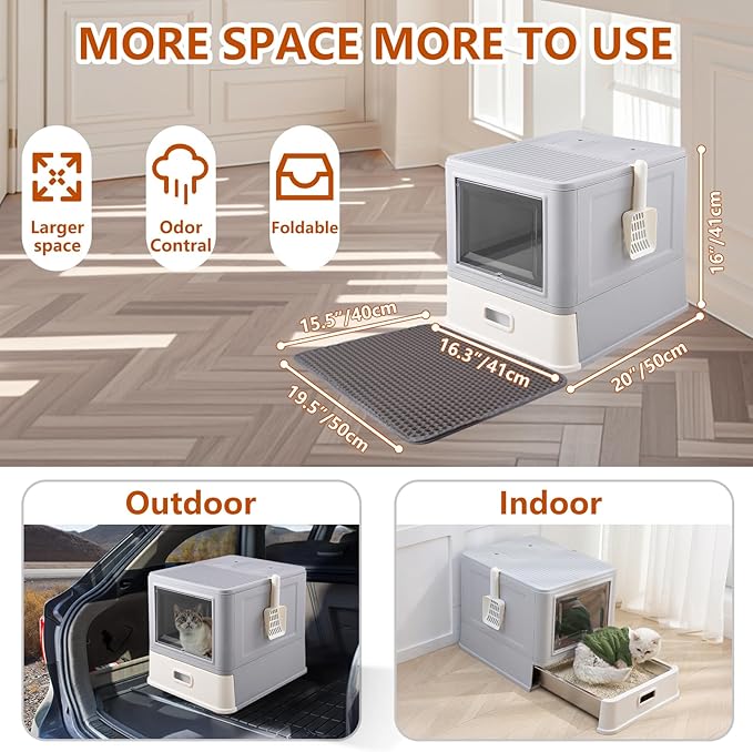 ELEGX Odor-Control Drawer Design Stainless Steel Cat Litter Box,XL Large 4-in-1 Cat Metal Litter Box Set,Extremely Easy to Clean,Enclosed Removable Metal Litter Box with High Sided Enclosure