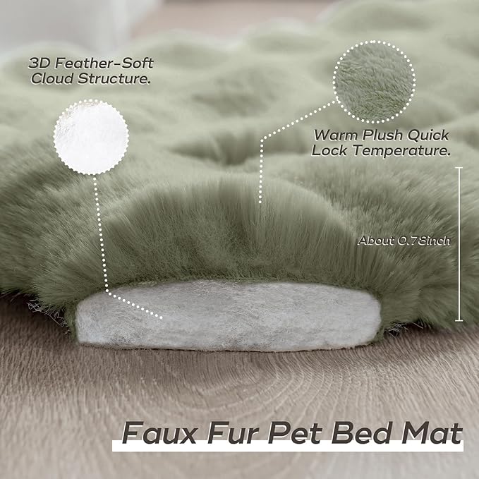Cat Beds for Indoor Cats Faux Fur Pet Mat Cute Kitten Plush Bed with Non-Slip Bottom for Carriers/Sofa Dog & Puppy Friendly 35 x 27 Inch Green