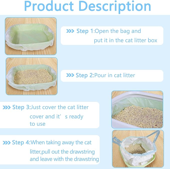 20 Count Cat Litter Box Liners - Large Drawstring Cat Litter Bags, Extra Thick Heavy Duty Durable Litters Tray Pet Cats Pan Liners, Waste Replacement Bags for Self-Cleaning Cats Litter Boxes 16" x 25"