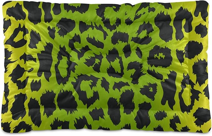 Pet Bed Green Leopard Print Dog Bed Mat Absorbing Non Slip Pad Pet Sleeping Mat for Small, Medium, and Large Dogs Puppy Cat 36 in x 24 in