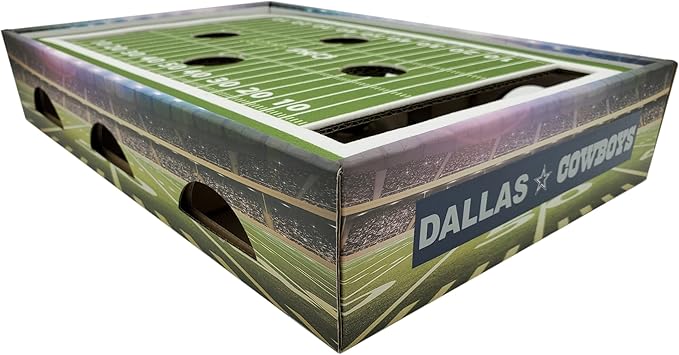 NFL Dallas Cowboys Football Stadium Cat Scratcher Find & Play Box With 2 Jingle Bell Balls - Game Day Toy, Field Felt Scratcher, Play and Lounge Stimulating Game