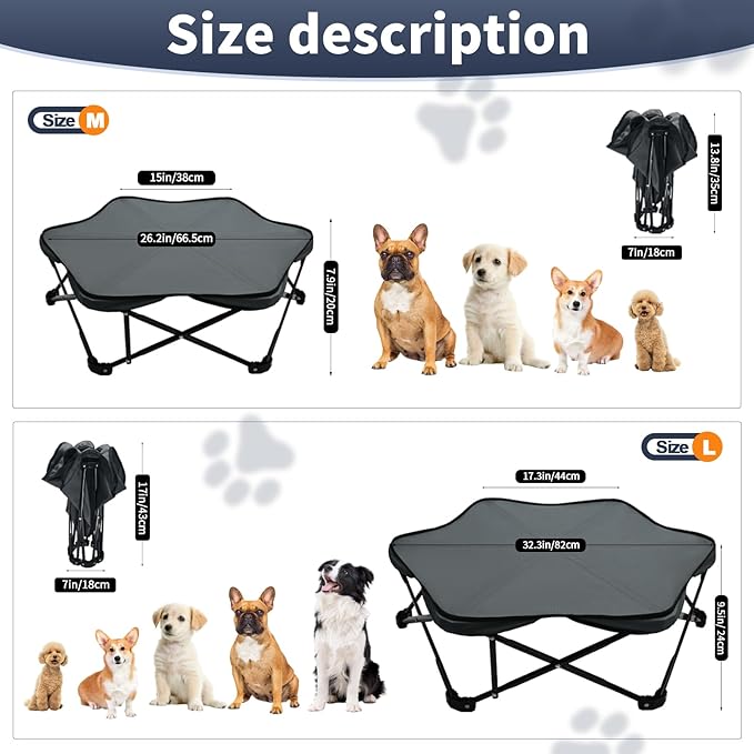 Pozico Small Elevated Dog Bed – 26" Foldable Pet Cot with Carry Handle, Raised Dog Bed with Sturdy Frame & Plush Cushion, Portable & Durable for Small Breeds, Indoor/Outdoor Camping & Travel