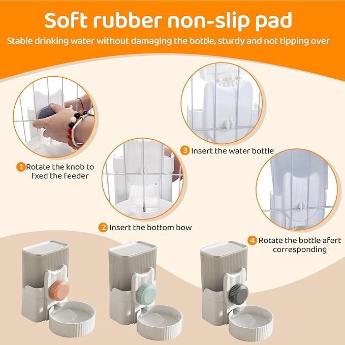 Gravity pet Food Automatic Dispenser: Small pet Feeding cage Feeder Tray - 1L Automatic pet Feeder and Sink kit, Suitable for Cats, Puppies, Rabbits, Ferrets (Gray)