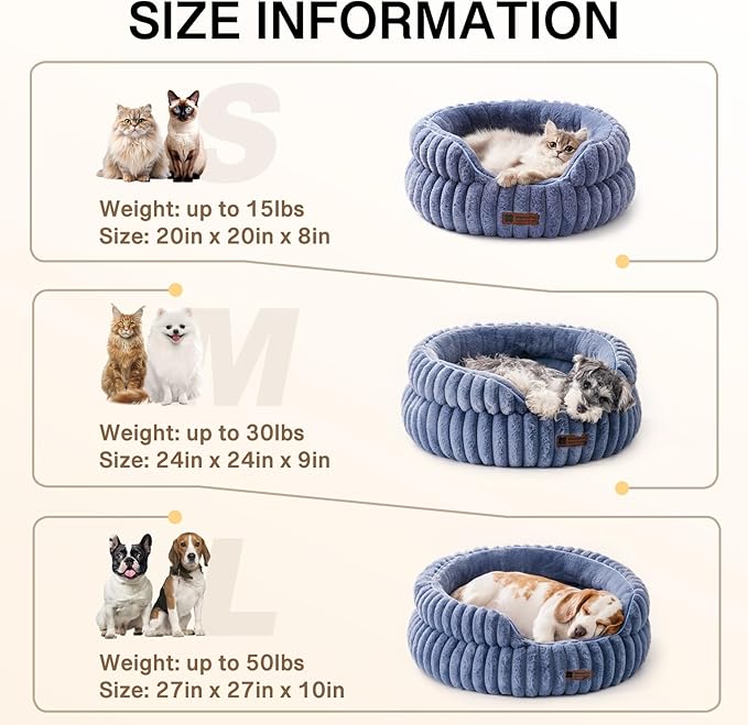 MEWOOFUN Cat Beds for Indoor Cats, Washable Dog Bed for Small Dogs, Round Pet Bed for Puppy and Kitten with Anti-Slip Bottom (Blue, 20"x20"x8")