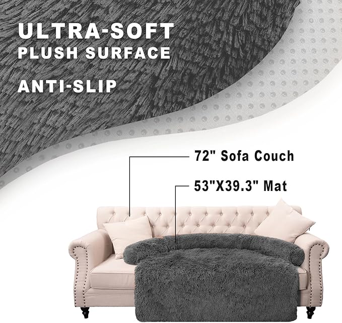 Calming Dogs/Cats Bed Mats, Dog Pad Washable Removable Couch Cover, Plush Long Fur Mat for Pets, Waterproof Lining, Perfect for Small, Medium and Large Dogs and Cats (Dark Gray, 53"x39")