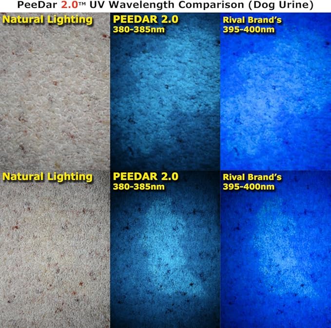 2.0 UV Pet Urine Detector Black Light LED Flashlight + Cat & Dog Behavior Guide. Ultra Bright Optimal 380-385NM Wavelength Finds Invisible Stains Instantly! Stop Pet Pee Issues Forever