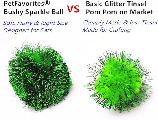 Bushy Sparkle Ball Cat Toy, Interactive Glitter Pom Pom Cat Toy Balls for Kittens, 24 Pack.