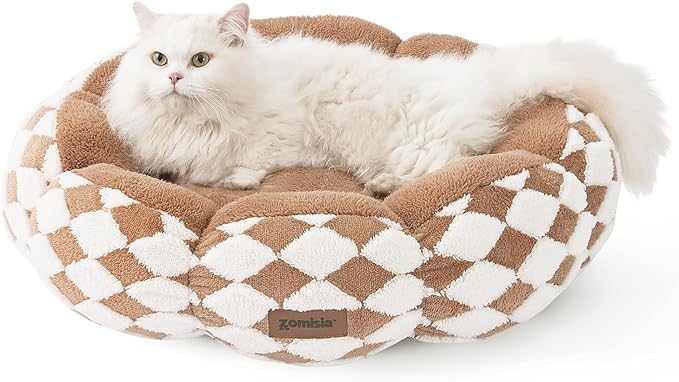 Large Cat Beds for Indoor Cat, Donut Dog Beds for Small Dog, Round Plush Puppy Bed for Kitten, Brown