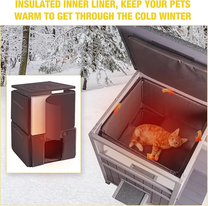 Aivituvin Outdoor Cat House，2-Levels Feral Cat Shelter Insulated for Winter，Large Size Cat Enclosure for Multiple Cats
