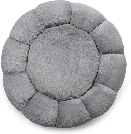 Sherry Kline Pets “Daisy Round” Donut Shape Calming Bed for Dogs and Cats, from Soft Faux Fur, Available in 4 Sizes, Machine Washable
