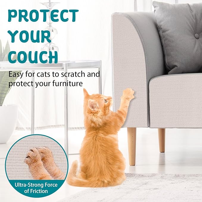 Climbing Cat Scratcher Mat Trimmable Cat Scratching Post Carpet 118’’x15.8’’ Self Adhesive Carpet Mat Pad Replacement for Cat Tree Shelves Post Couch Wall Furniture Steps DIY Protector (Cream White)