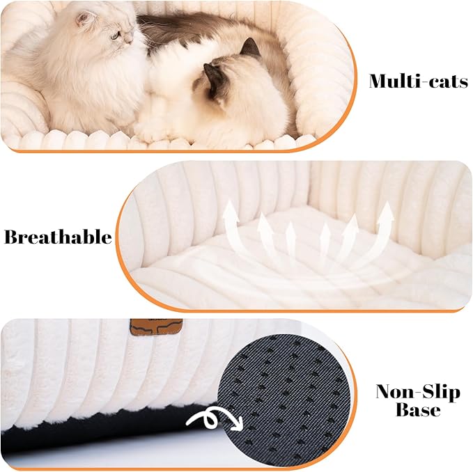 Cat Couch Bed for Indoor Cats Fluffy Cat Sofa Recliner with Removable Washable Cover Cute Pet Lounge Suitable for Puppy Kitten (Off-White)