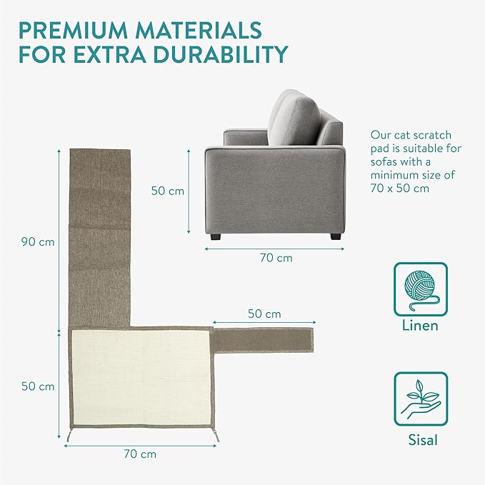 Navaris Cat Scratch Mat Sofa Protector - Natural Sisal Furniture Protector Scratching Pad for Cats - Scratch Carpet for Couch, Sofa, Chair