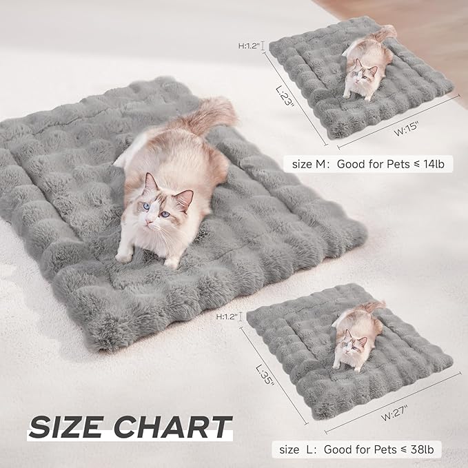 Dog Beds Mat Cute Cat Beds for Indoor Cats Faux Fur Pet Pad with Non-Slip Bottom Plush Kitten Bed for Carriers/Sofa Puppy Washable 35 x 27 Inch Large Grey