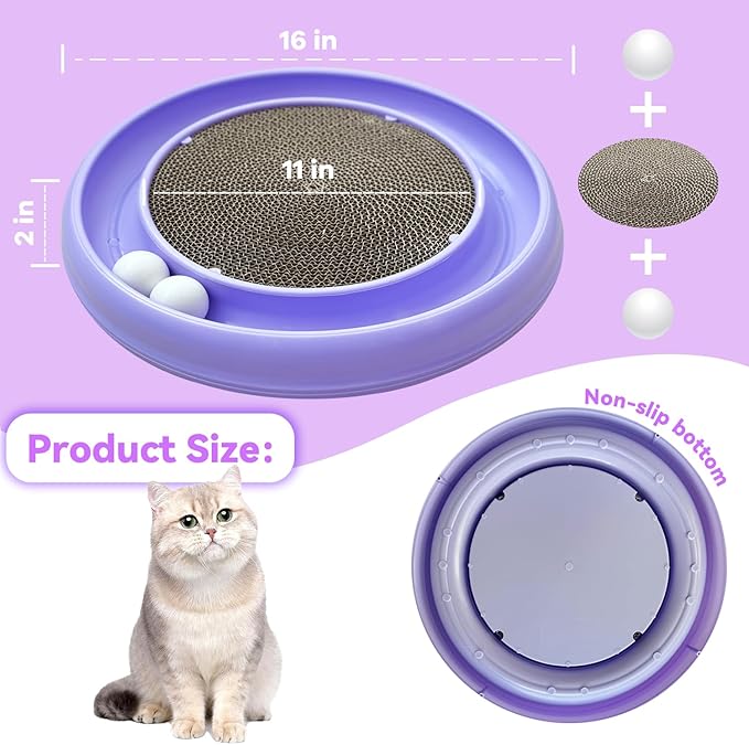 Interactive Cat Ball Track Toy for Indoor Cats, Cat Scratching Board & Exercise Set for Bored Indoor Adult and Kitten Mental & Physical Stimulation, with Spare Ball to Prevent Loss (Purple)