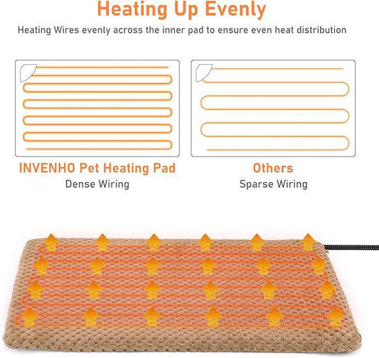 INVENHO Extra Large Pet Heating Pad, Adjustable Temperature Waterproof Dog Cat Heating Pad with Timer, Electric Pet Heated Mat