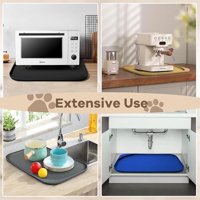 Silicone Pet Feeding Mat with Raised Edge & Residue Collection Pocket for Food and Water, Dog Bowl Mats, Cat Bowls Placemat with High Lip for Floor Waterproof, 19 x 12 x 0.7 Dark Brown