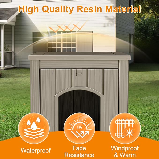 Cat House Outdoor Indoor - All-Weather Resin Cat Houses for Outdoor Cats, Durable & Insulated Pet Shelter for Garden Patio Backyard