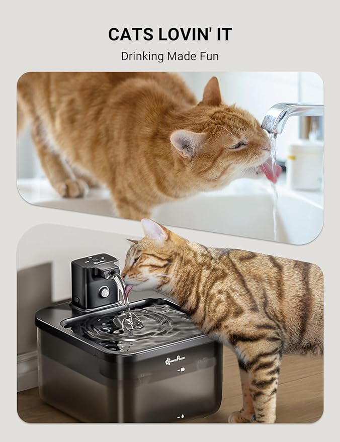 DownyPaws Battery Operated Cat Water Fountain, 84oz/2.5L Fursink Wireless Cat Waterer Fountain with Motion Sensor, BPA-Free, Black with 6 Filters