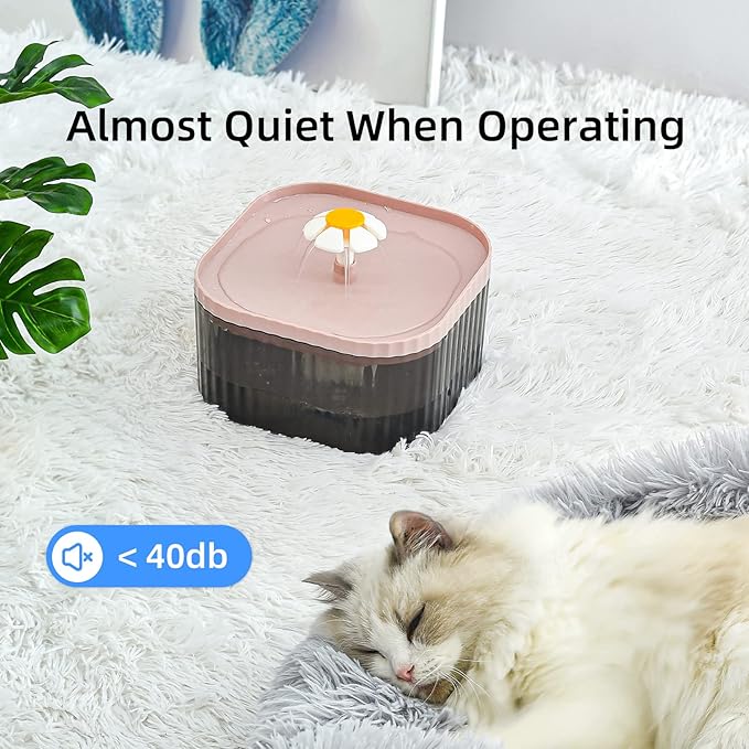 85oz/2.5L Cat Water Fountain, Ultra Quiet Pet Water Dispenser with Smart Pump and 3 Replacement Filters, Automatic Flower Fountain for Dog & Cat (Pink)