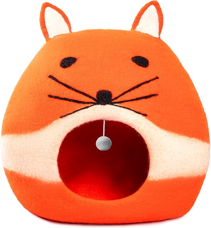 Luxurious Eco-Friendly Merino Wool Cat Cave Bed Sloth - Foldable Hideaway Pod for Indoor Cats - Premium Felt Kitten Beds - Covered Cat House for Ultimate Cozy Comfort by Woolygon