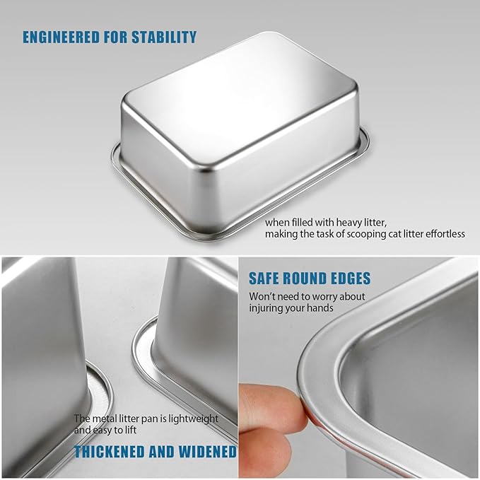 Stainless Steel Cat Litter Box - Medium to Large Indoor Metal Litter Pan Tray, High Sided, Easy to Clean No Stick Rustproof Odorless Pet Toilet for Cats Kitty Rabbit (Silver, 17.7" x13.8" x6")