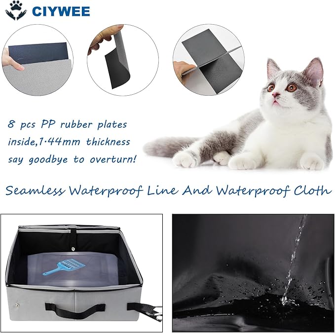 Portable Travel Cat Litter Box for Cats with Lid,Leak-Proof Waterproof Foldable Kitty Litter Box, for Cat Travel Essentials, Hotel, Airplane and Other Outdoor Use(Grey)