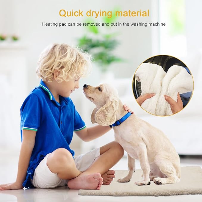 Pet Heating Pad,LED Real-Time Display of Heating Pad Temperature,Heated Bed for Dogs Cats, Preset temperatureand time,with Includes Soft Washable Fleece cover17 X 18"