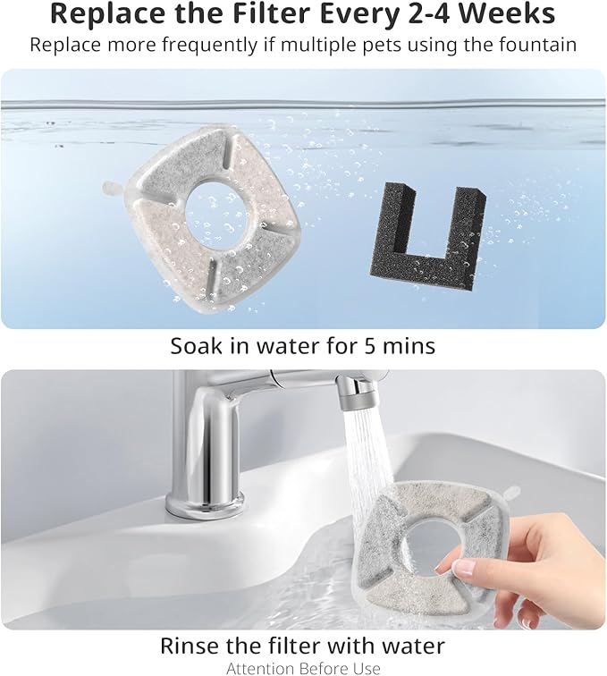 Pet Fountain Filters Replacement Fit for 135oz/4L Dog Water Fountain, 8 Pack Cat Water Fountain Replacement Filters (8 Filters+4 Sponges)