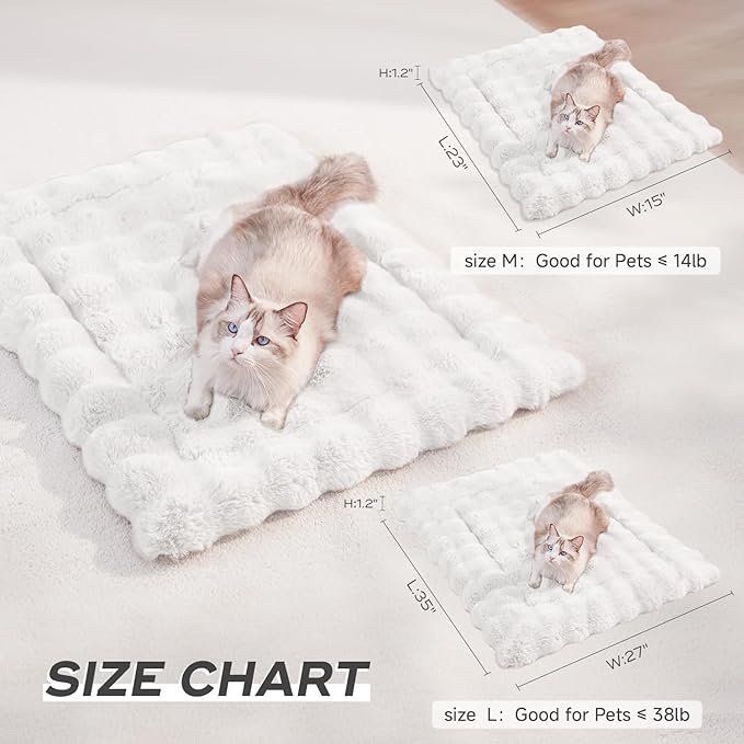 Cat Beds Cozy Pet Mat Faux Fur Kitten Pad Bed for Carriers/Couch Dog & Puppy Cute Friendly 23 x 15 Inch Medium White