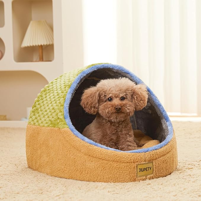 Jiupety Cute Cat Beds for Indoor Cats, Cat Cave Bed for Kittens, Hideaway Cat House for Cat & Small Dog with Anti-Slip Bottom, Washable Removable Cushion, L(19"x17"x16"), Green