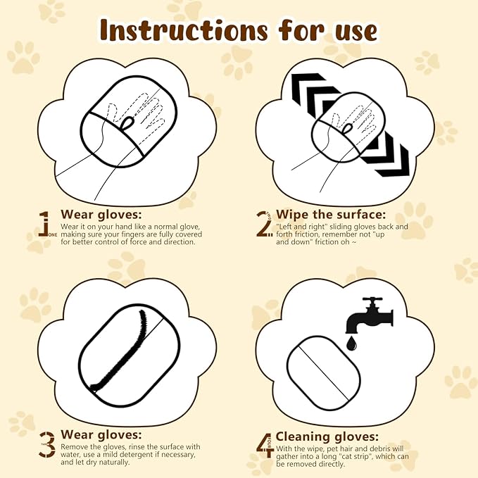 5Pcs Electrostatic Pet Hair Removal Glove for Dogs & Cats, Reusable Grooming Pet Hair Remover Tool for Couch, Carpet, Curtain