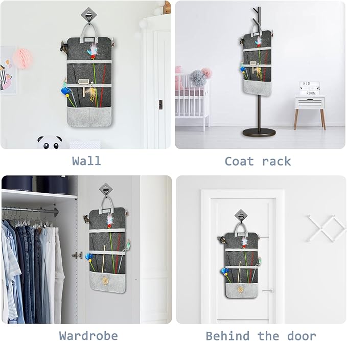 Cat Wand Toy Storage Bag,Wand Toy Holder and Cat Toy Organizer for Neatly Organizing Teaser Wand Toys, Ensuring Feline Safety and a Clutter-Free Home(Dark)